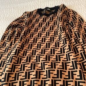 Fendi Tan and Black Logo Sweater